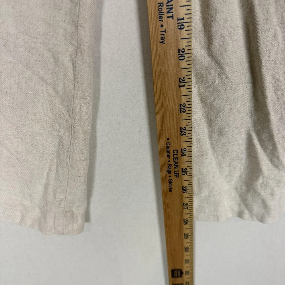 H&M Pants Womens 12 White Linen Blend Pleated Wide Leg Dress Twill Pockets